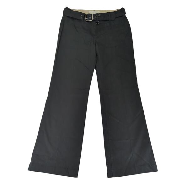 Y2K Tommy Hilfiger Stretch Black Wide Leg Pants Belted‎ Women's Size 10 - Picture 1 of 9
